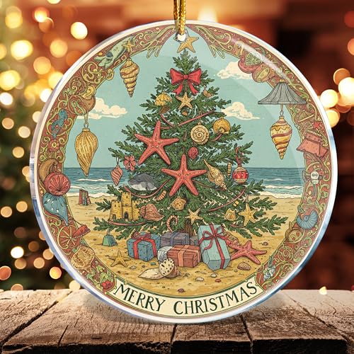 Beach Creatures Merry Christmas Tree Acrylic Ornament 3.6 in Funny Gift