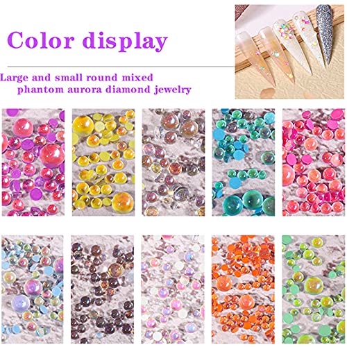 NAISKA 540Pcs 3D Glass Nail Rhinestones Set - Aurora Flatback Crystals for DIY Crafts and Nail Art