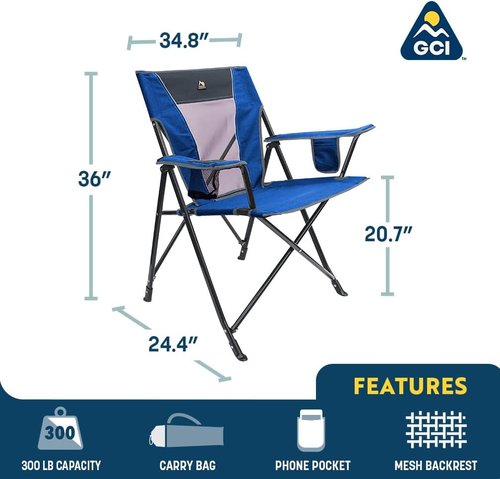 GCI Outdoor Comfort Pro Camping Chair - Collapsible Folding Design with Durable Armrests & Drink Holder - Heathered Royal