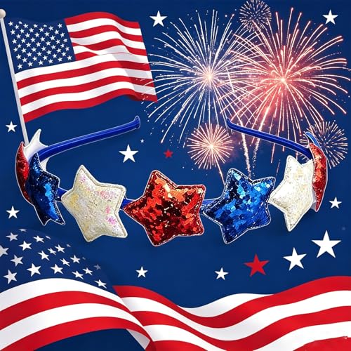 Patriotic Glitter Star Headband for 4th of July Independence Day