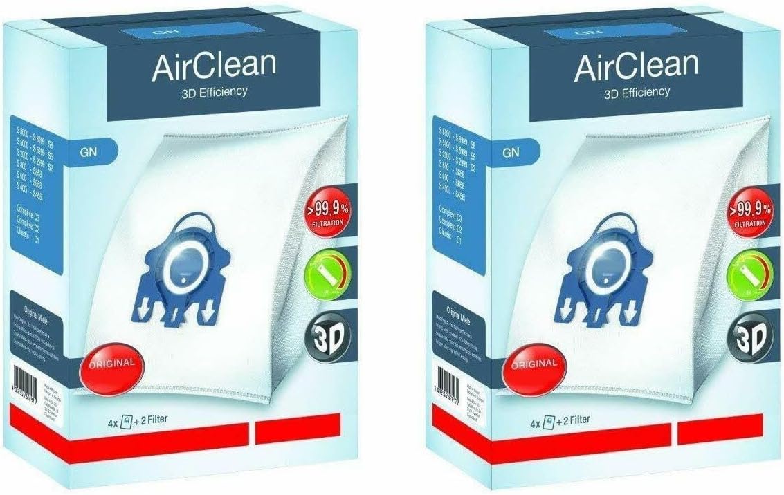 Miele Original GN AirClean Vacuum Cleaner Bags - 3D Efficiency, Pack of 4 Dust Bags & 2 Filters | Compatible with Classic C1, Complete C2/C3, S2/S5/S8