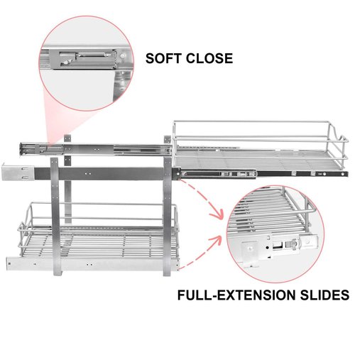 LOVKIT 2 Tier Pull Out Cabinet Organizer,(11½"W x 22" D) Soft Close Slide Out Drawer For Kitchen Base Cabinet, Individual Pull Out Shelf, Roll Out Pantry Organization, 22 Inch Deep