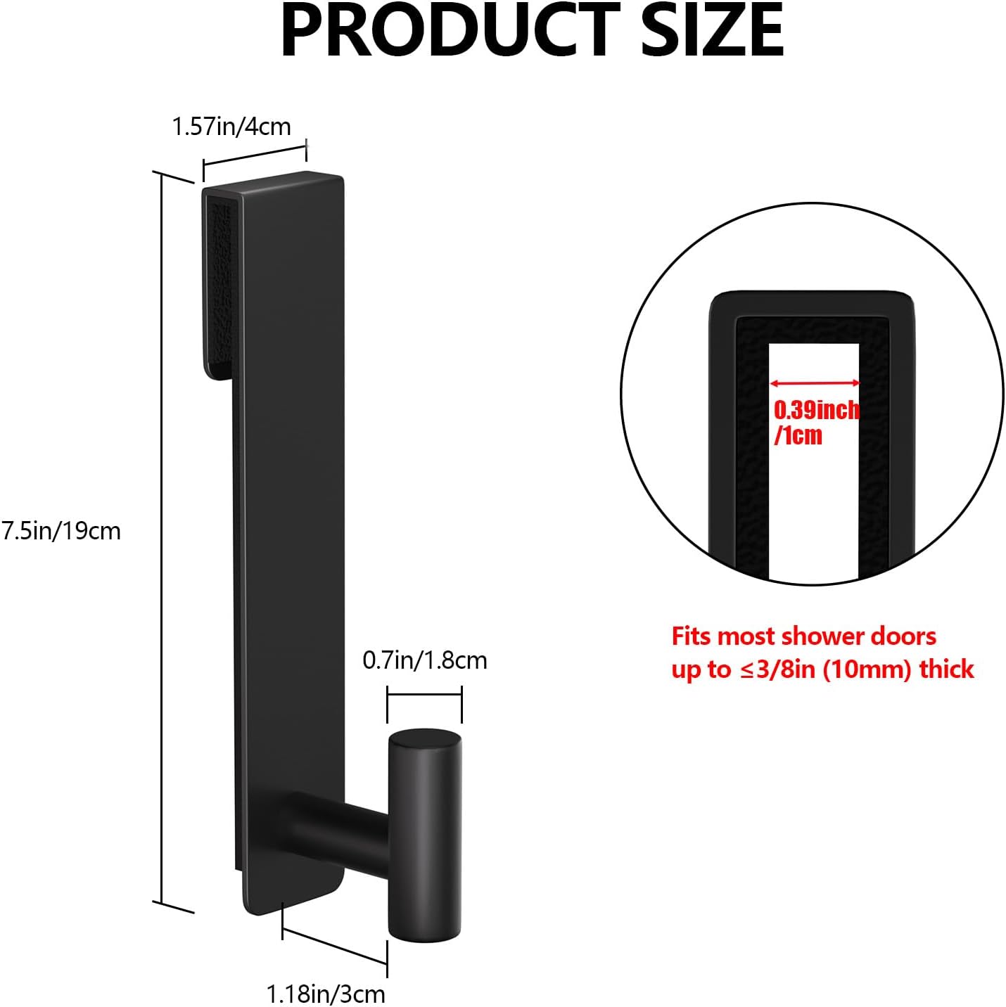 PMMASTO Shower Door Hooks - Heavy Duty Stainless Steel Towel Hangers for Frameless Glass Doors | 7.5 Inch, Black 'T' Shape (2 Pack)