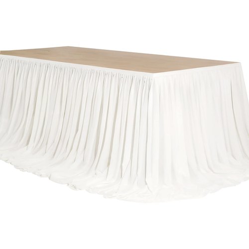 Mohoeey 14ft Extra Long White Chiffon Table Skirt with Pooling Tulle Tablecloth for Wedding, Birthday, and Cake Table Decorations