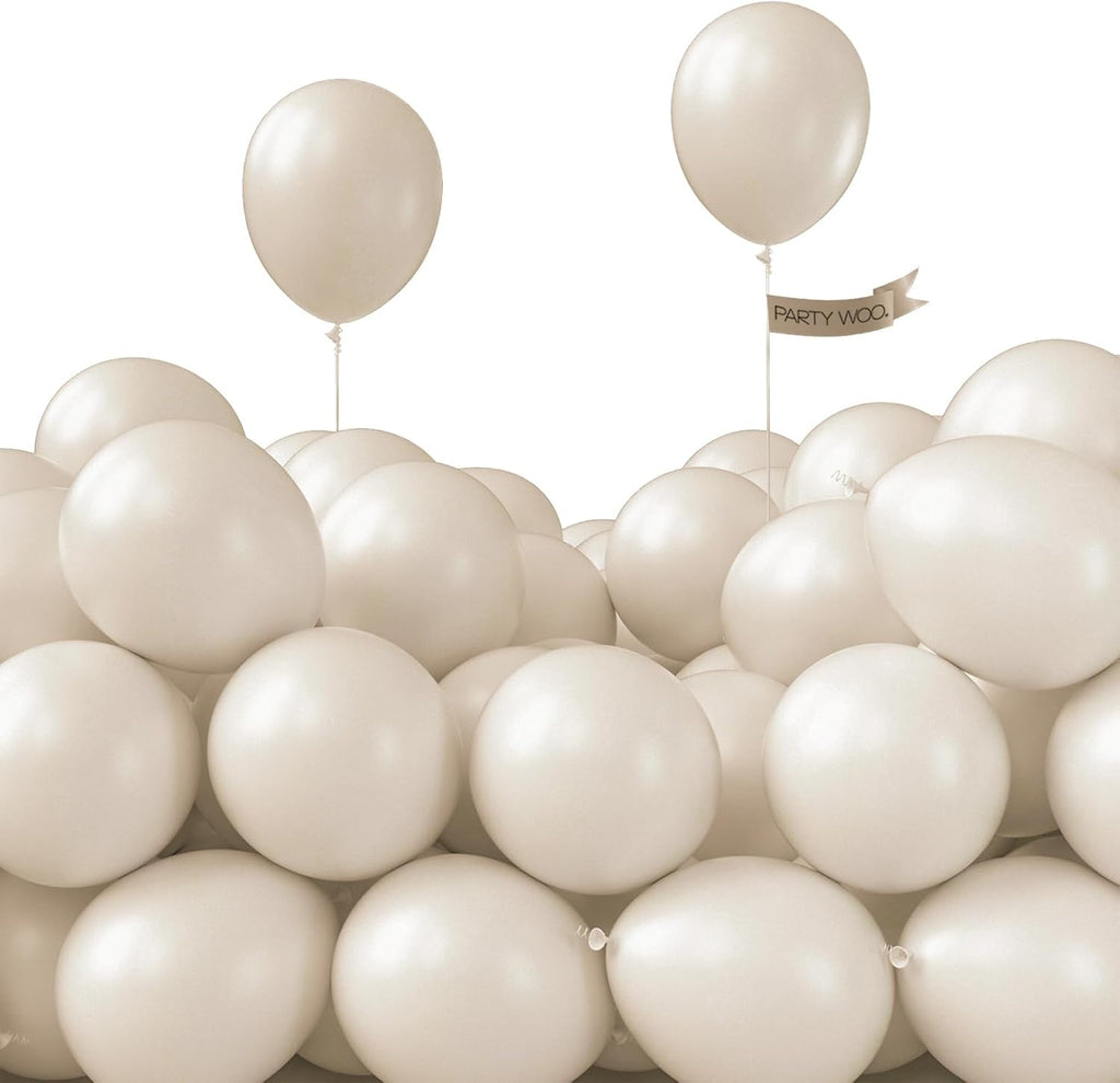 PartyWoo White Sand Balloons - 100pcs 5-Inch Off White Beige Cream Ivory Latex for Weddings & Events