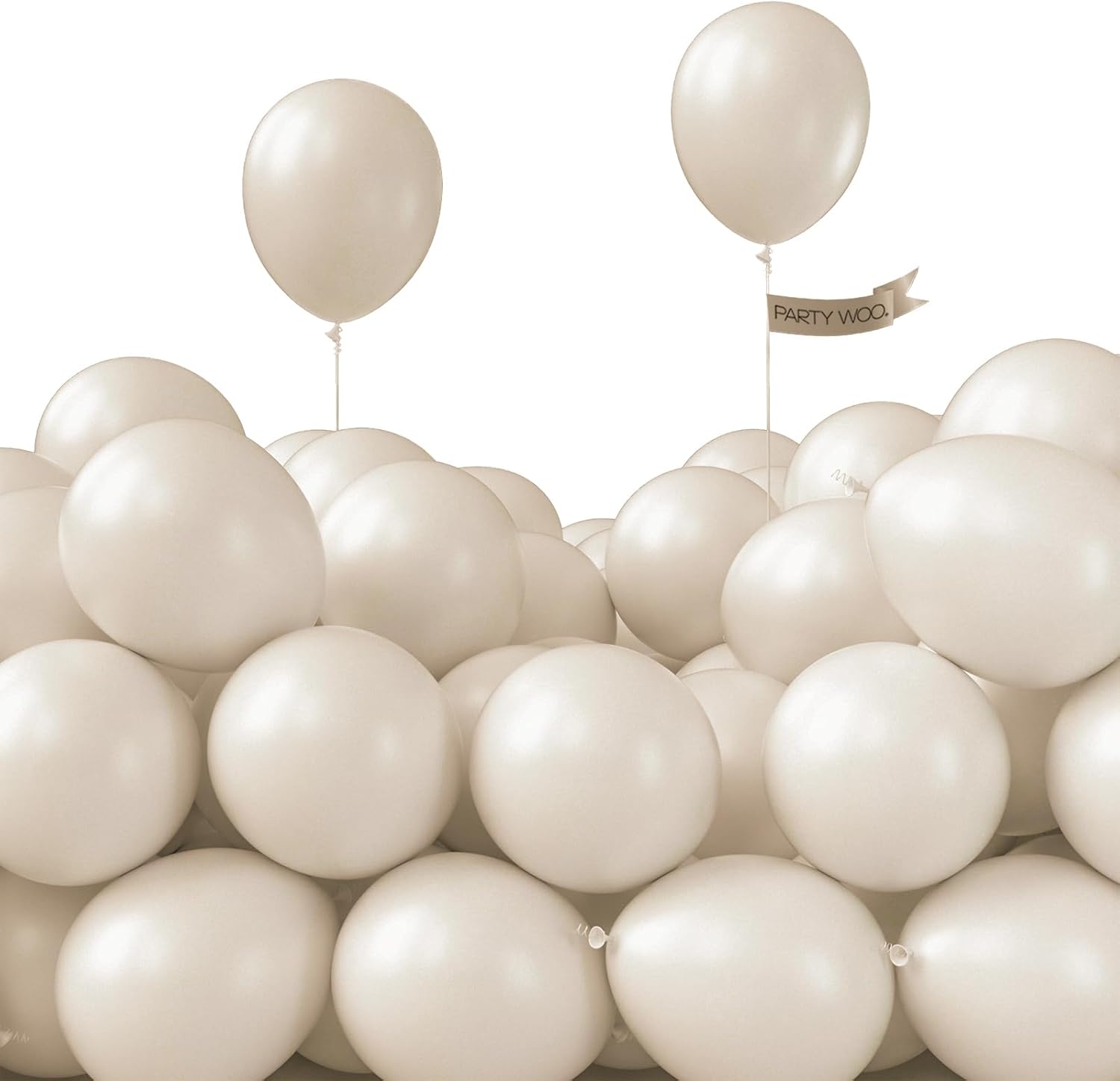 PartyWoo White Sand Balloons - 100pcs 5-Inch Off White Beige Cream Ivory Latex for Weddings & Events