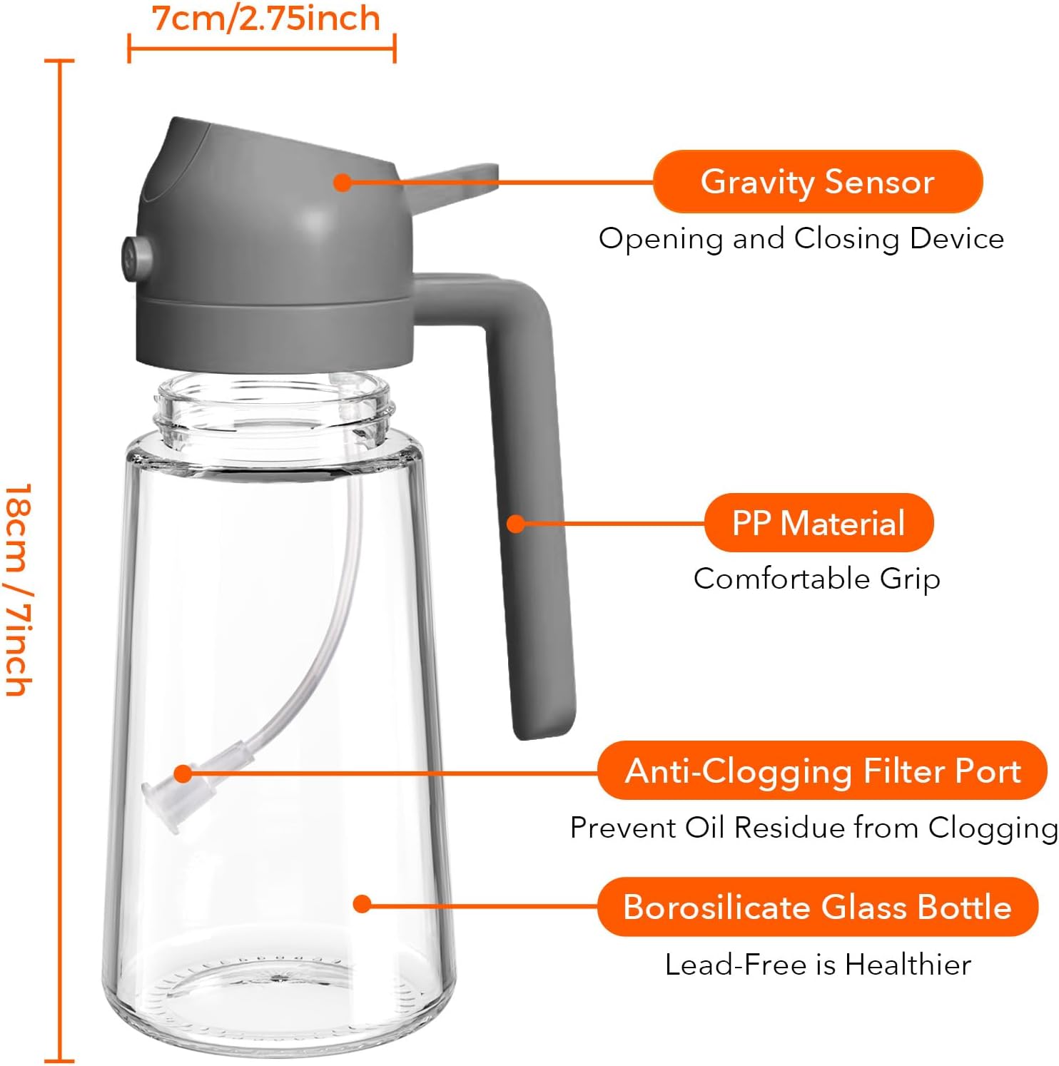 YARRAMATE 16oz Olive Oil Sprayer - Food-Grade 2-in-1 Dispenser for Cooking & BBQ | Gray