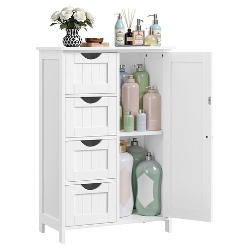 VASAGLE Storage Cabinet with Drawers, Freestanding Floor Cabinet with Door, 11.8 x 21.7 x 32.3 Inches, Adjustable Shelf, for Bathroom, Living Room, Kitchen, Cloud White ULHC041WH01S
