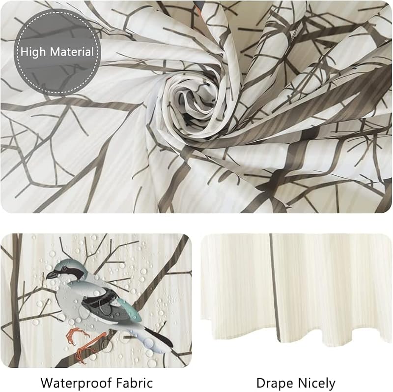 Yeele Birds Shower Curtain, Boho Farmhouse Waterproof Fabric, 48x72 Inch