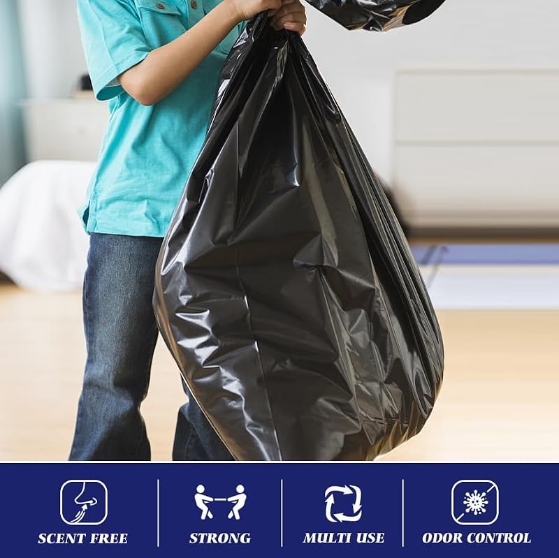 Teivio Large Black Trash Bags - 55-60 Gallon, 20 Count