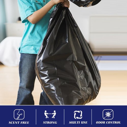 Teivio Large Black Trash Bags 64-65 Gallon 16 Counts Industrial Sturdy Garbage Bags, Extra Large Lawn and Leaf Bags Outdoor Commercial Trash Can Liner for Construction Sites, Workshops, Backyard