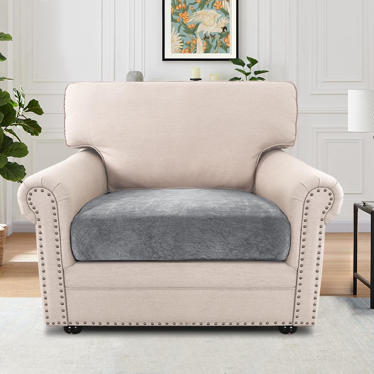 H.VERSAILTEX Sofa Cushion Covers Stretch Mixed-Color Chenille Chair Covers Armchair Chair Covers for Living Room Non Slip Chair Slipcover Elastic Bottom(1 Seater Armchair Cushion Cover,Bluish Grey)