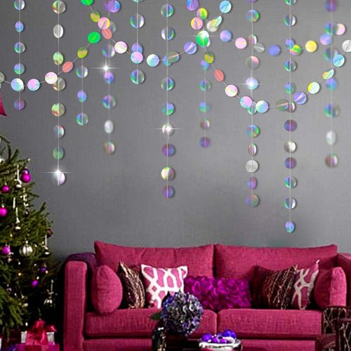 Cheerland Iridescent Party Decorations - Holographic Circle Garlands for Disco Theme Events | Birthday & Graduation Decor