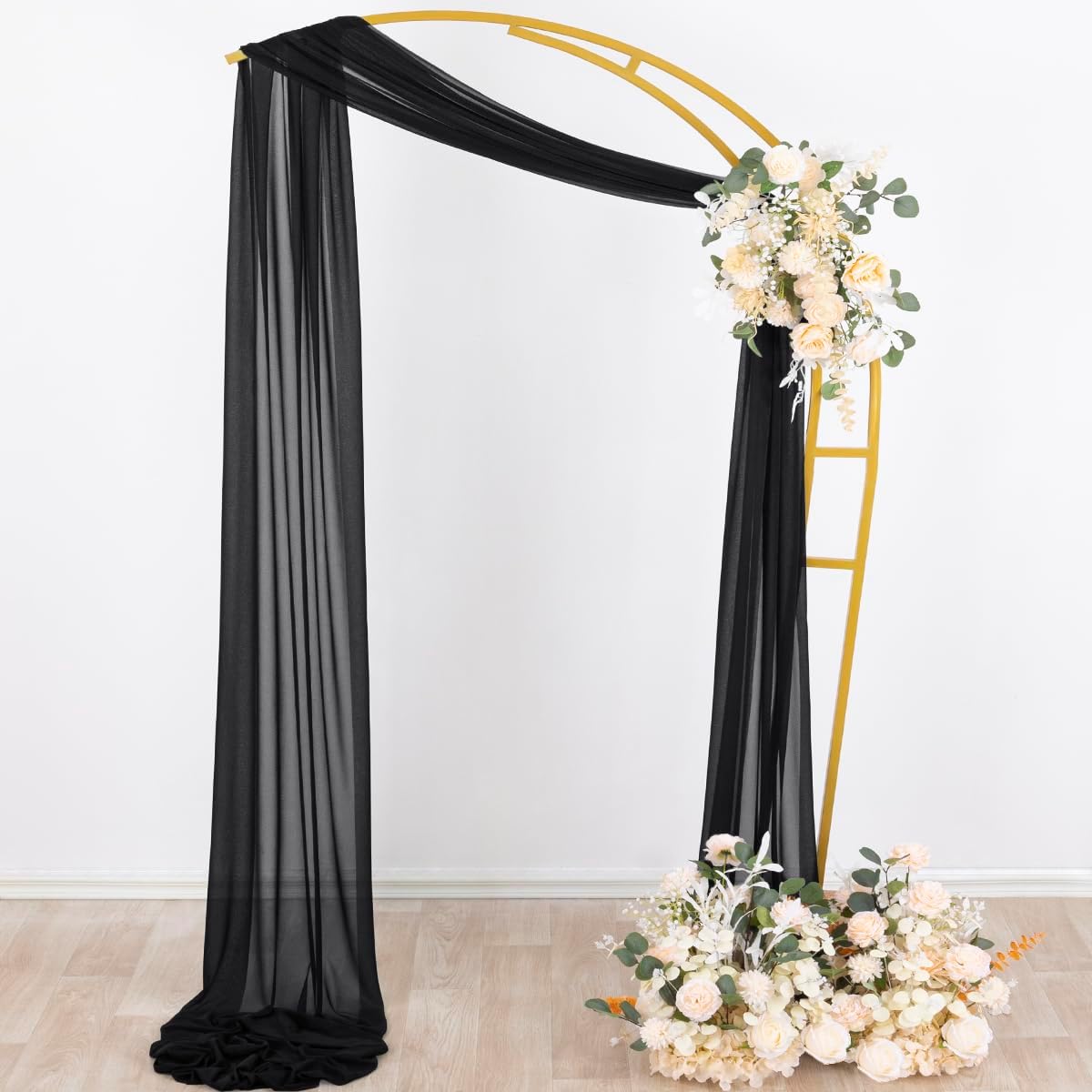 Socomi Black Sheer Draping Fabric - Gothic Wedding Curtain 29" x 20Ft for Bridal & Party Decor