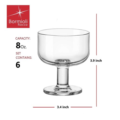 Bormioli Rocco Hosteria Set Of 6 Stackable Dessert Cups, 8 Oz. Clear Tempered Glass, Made In Italy.