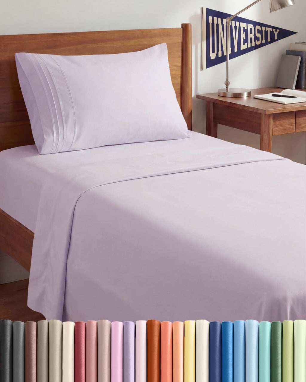 Skiennix Twin XL Sheet Set - Comfy Cooling Bed Sheets - Luxury Bedding in Light Lavender - Deep Pockets & Wrinkle-Free