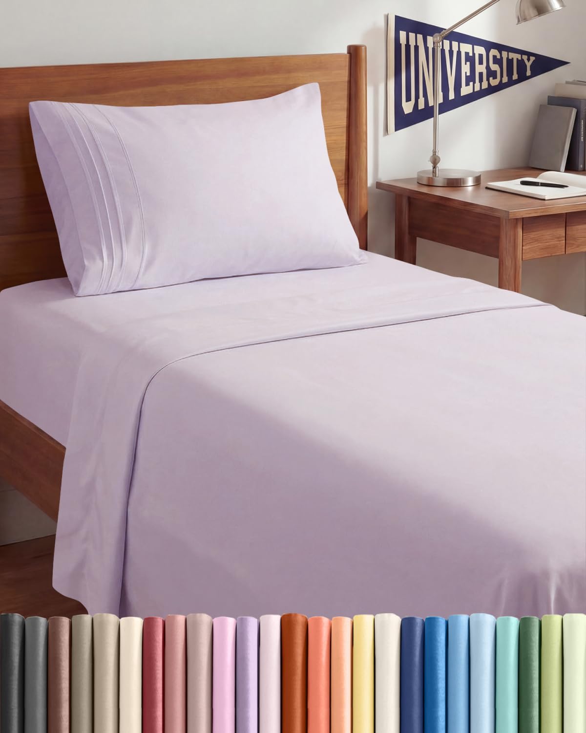 Skiennix Twin XL Sheet Set - Comfy Cooling Bed Sheets - Luxury Bedding in Light Lavender - Deep Pockets & Wrinkle-Free