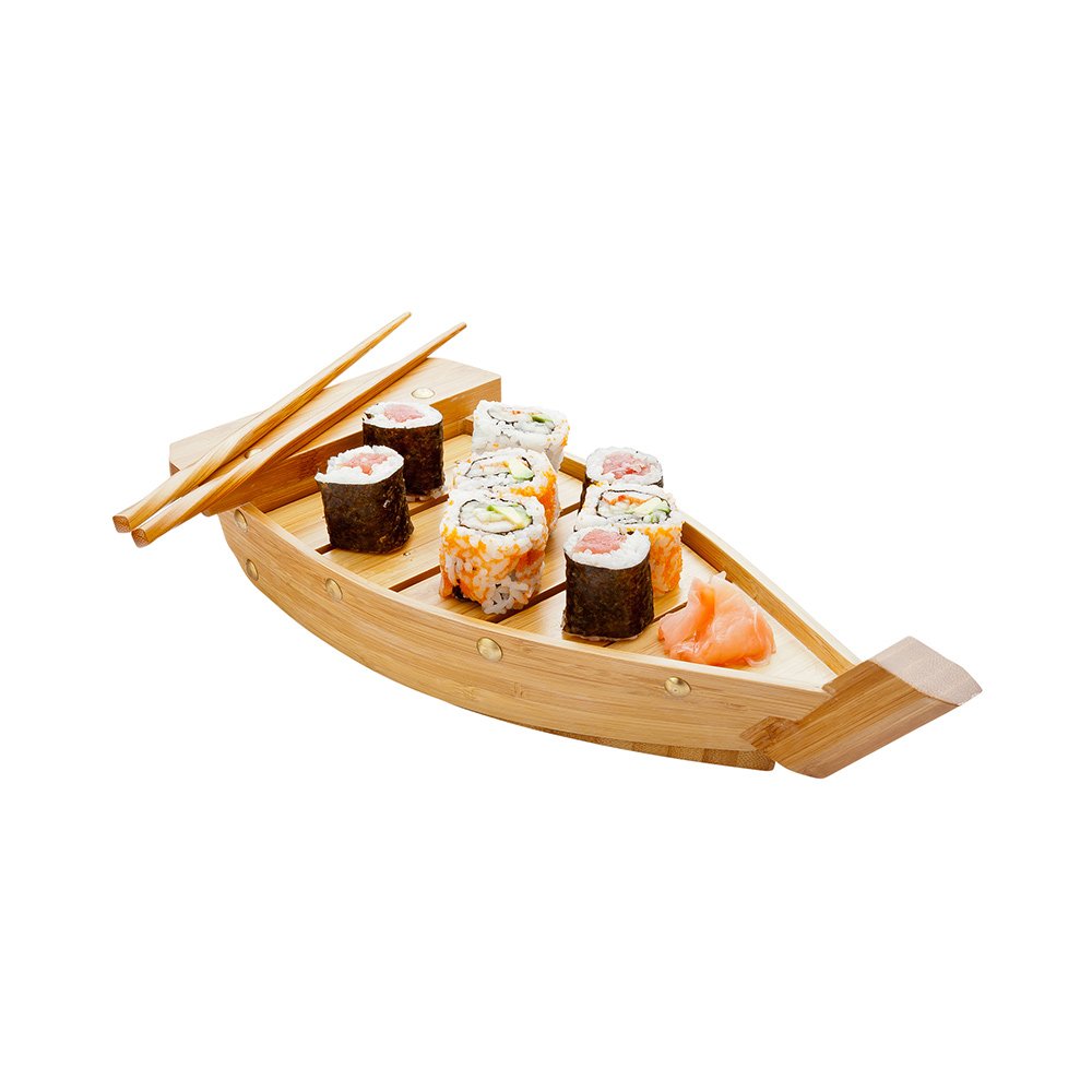 Restaurantware 13 Inch Sushi Boat Serving Tray 1 Durable Sushi Boat - Sturdy Easy To Clean Bamboo Sushi Wooden Boat Small For Sushi Or Appetizers