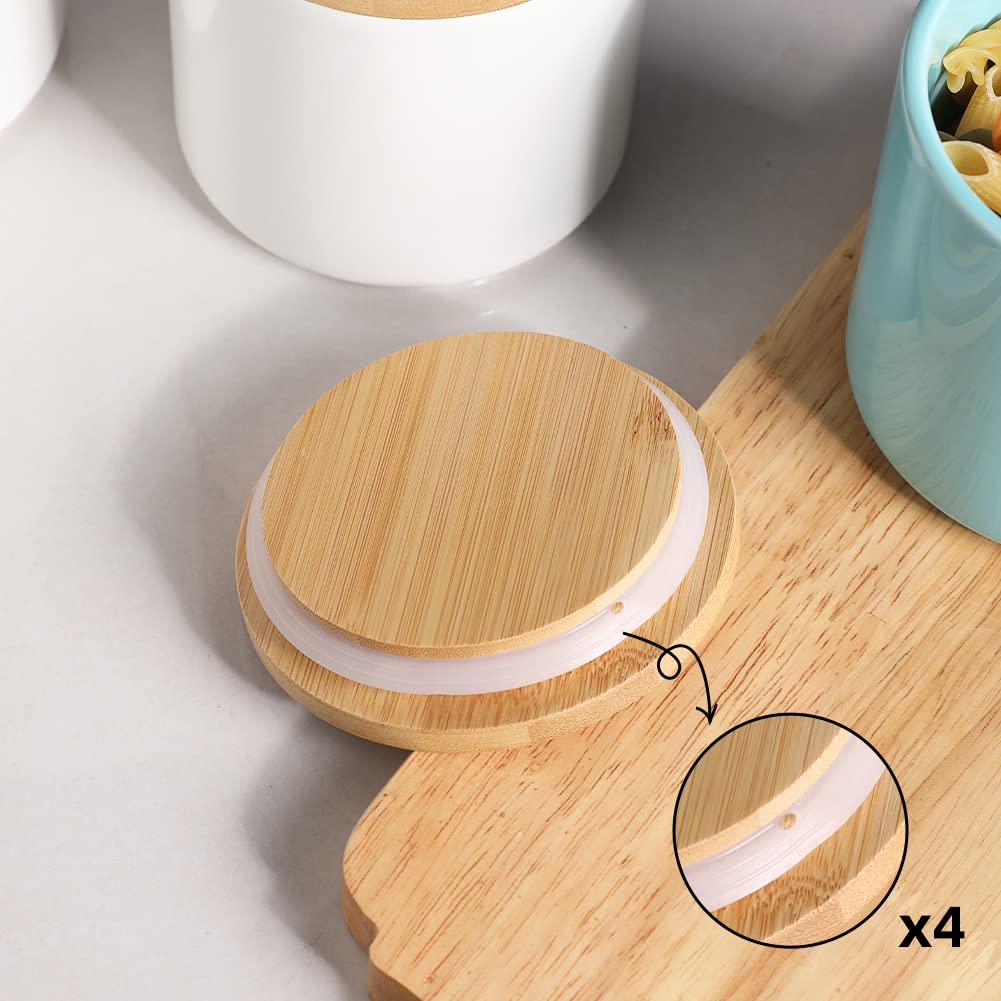 Sweejar Kitchen Canisters Ceramic Food Storage Jar Set, Stackable Containers with Airtight Seal Wooden Lid for Serving Ground Coffee, Tea, Herbs, Grains, Sugar, Salt - Set of 4 (Pink)