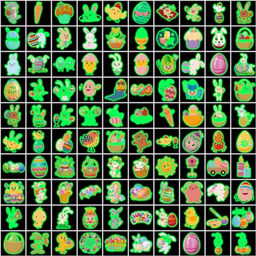 JCFIRE 102pcs Glow in the Dark Easter Temporary Tattoos for Kids