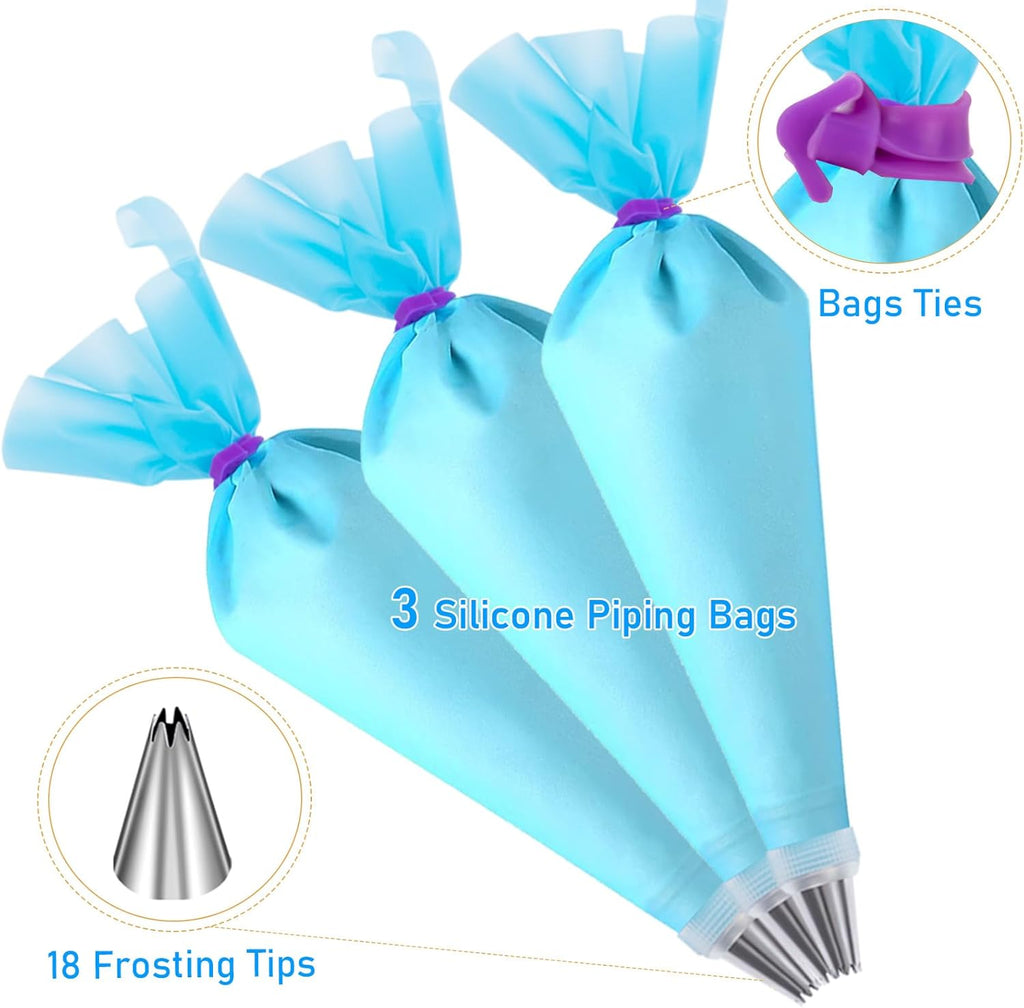 Regine Switzerland Piping Bags and Tips Set - 18 Frosting Tips, 3 Reusable Bags & Cake Scrapers