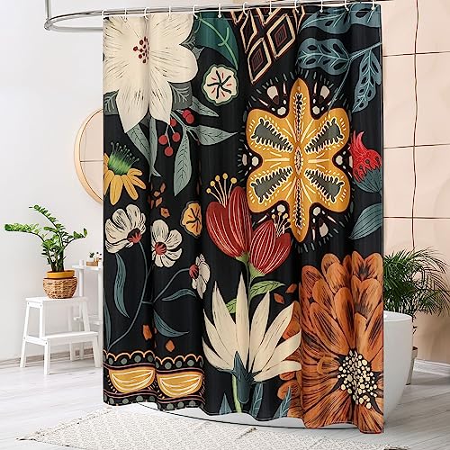 MitoVilla Boho Floral Shower Curtain, Vintage Botanical Fabric 72x72 - Flower 02