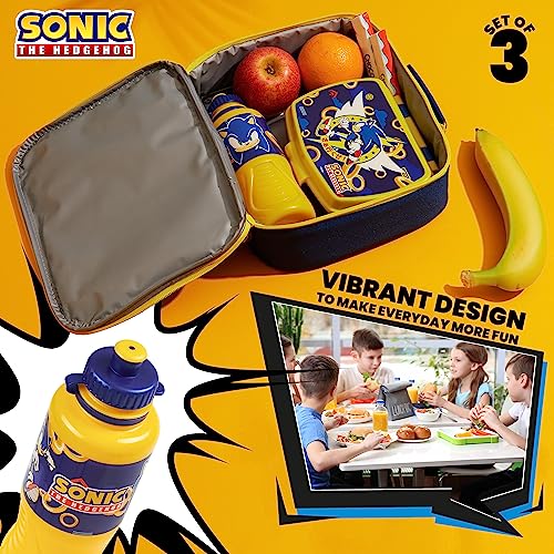 SONIC THE HEDGEHOG Kids Lunch Box 3 Piece Set Insulated Lunch Bag Snack Box 430ml Water Bottle BPA Free School Travel Official Merchandise