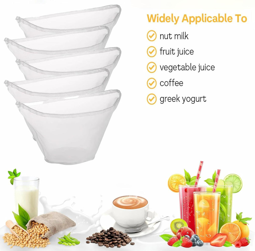 5PCS Cheese Cloth Bags for Straining, Bowl-shaped reusable nylon cheese cloth filter bag, fine mesh multi-purpose food filter bag, suitable for nut milk, juice, soy milk, dumpling fillings. (Large)