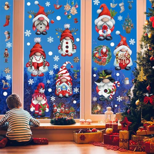 Christmas Window Clings Snowflake Santa Gnome Reindeer Set - 4 Variations