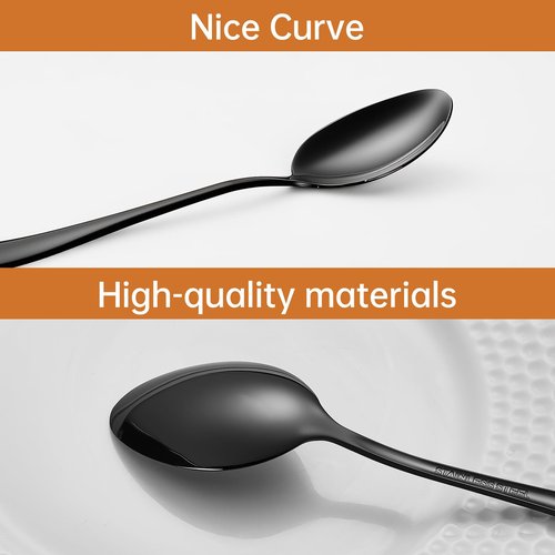 Black Spoons silverware teaspoons set of 12 dessert spoon 6.6inch Food-Grade stainless steel kitchen, dinner spoons (Black)