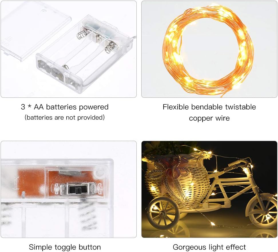 Ariceleo LED Fairy Lights - Battery Operated Mini Copper Wire String Lights | 5m/16ft Warm White for Bedroom, Weddings & Parties
