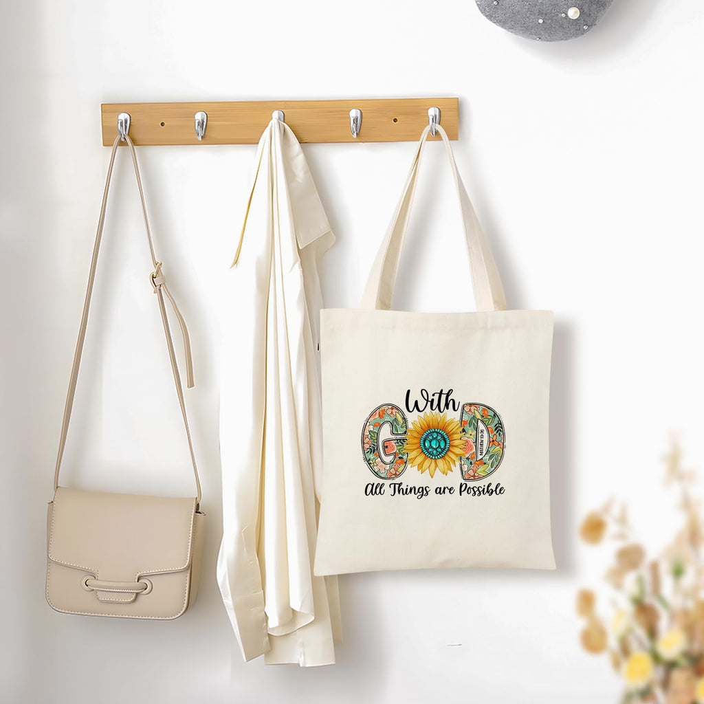 Tecanne Christian Gifts for Women, Canvas Tote Bag with Makeup Bag, Inspirational, Religious, Spiritual, Birthday, Christmas Gifts for Women Her, Mom, Wife, Girlfriend, Sisters, Best Friends