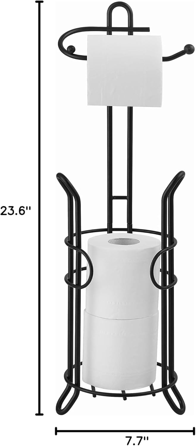 SunnyPoint Freestanding Toilet Paper Holder - Heavy-Duty Steel, Holds 3 Spare Rolls, Black Finish
