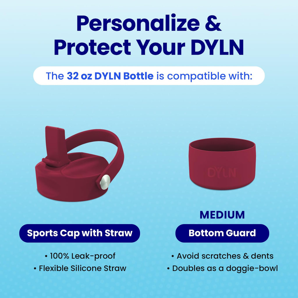 DYLN Hydrogen Water Bottle | Create Hydrating Alkaline Hydrogen-Rich Water Up to 9 pH | Vacuum Insulated Stainless Steel Water Bottle | Keeps Water Cold for 24 Hours | 32 oz, Crimson Red