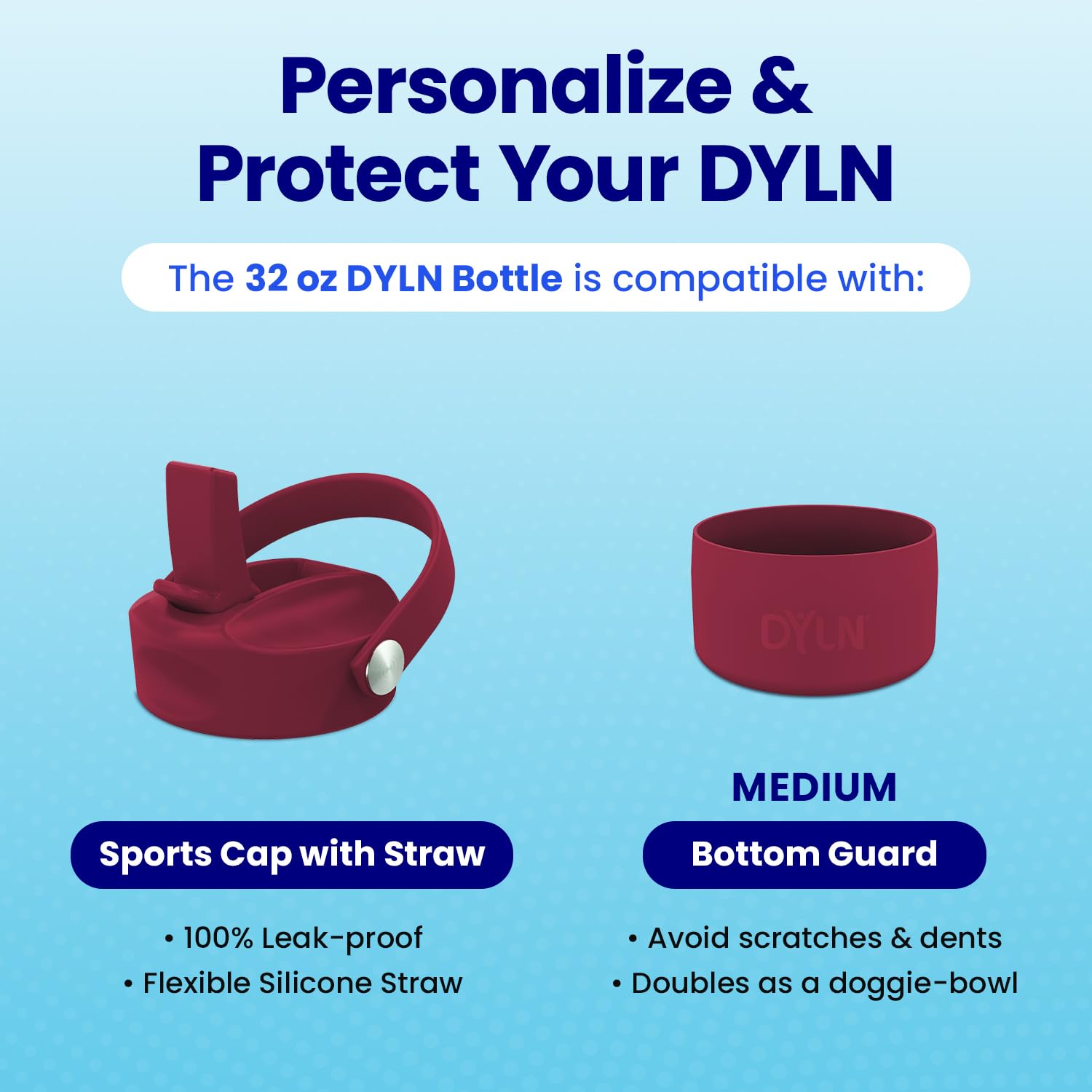 DYLN Hydrogen Water Bottle | Create Hydrating Alkaline Hydrogen-Rich Water Up to 9 pH | Vacuum Insulated Stainless Steel Water Bottle | Keeps Water Cold for 24 Hours | 32 oz, Crimson Red