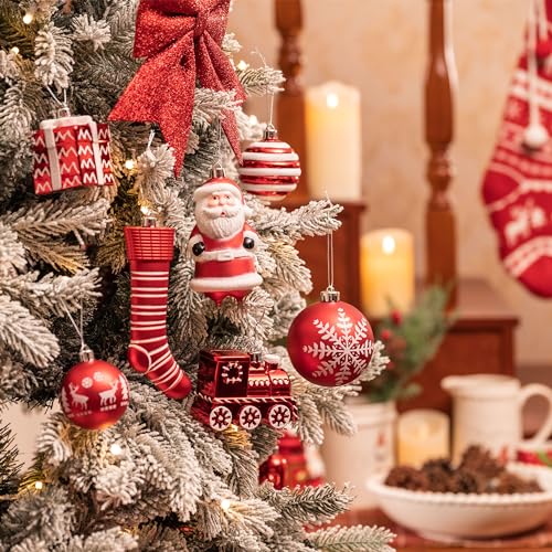 Christmas Ornaments Set - Red & White Shatterproof Holiday Decor, Bulk 225 Count