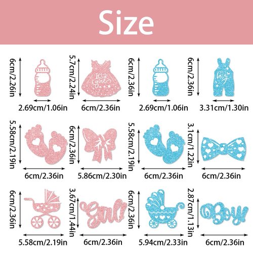 36PCS Gender Reveal Cupcake Toppers – Pink and Blue Color Scheme Baby Shower Decorations with Glitter Paper Bottles, Bows, Bodysuits, Pants, Dresses & Feet for Boy or Girl Party