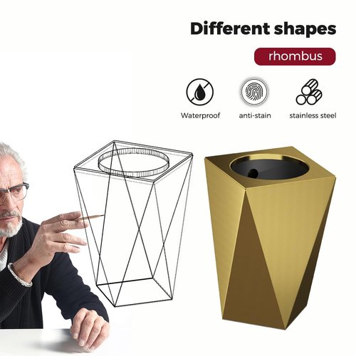 LEASYLIFE 2.6GAL Gold Bathroom Trash Can,Brass Tarsh Can,Open Top,Stainless Steel,Waterproof,Double-Layer with Inner Lining for Bathroom,Bedroom,Office,Living Room,Hotel (Gold)