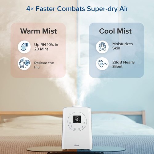 Levoit LV600S Smart Humidifier - Warm & Cool Mist for Large Rooms (6L) | App & Voice Control, Quiet Sleep Mode