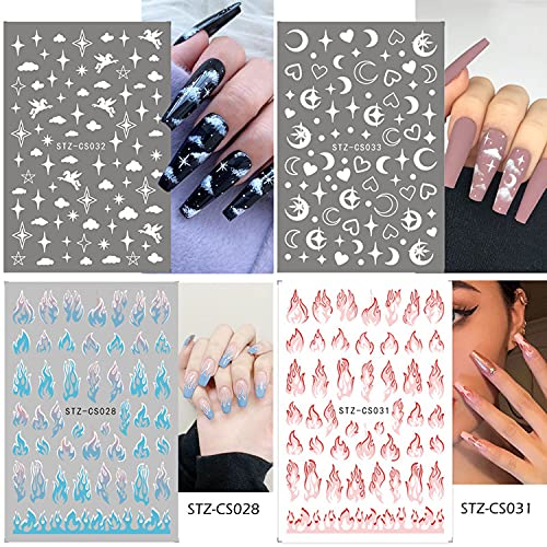 18 Sheets Nail Art Stickers Colorful Flame Floral Star Decals