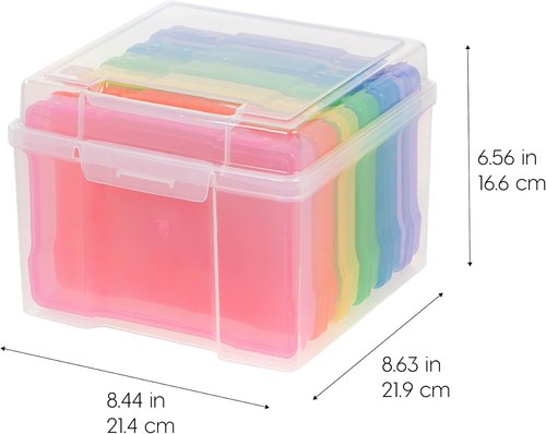 IRIS USA Photo Organizer - 5" x 7" Storage Box with Handle & 6 Inner Cases for Easy Organization - Clear