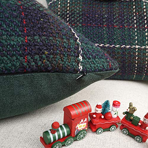YOUR SMILE Christmas Plaid Throw Pillow Cover, 12"x20" Green Wool Blend