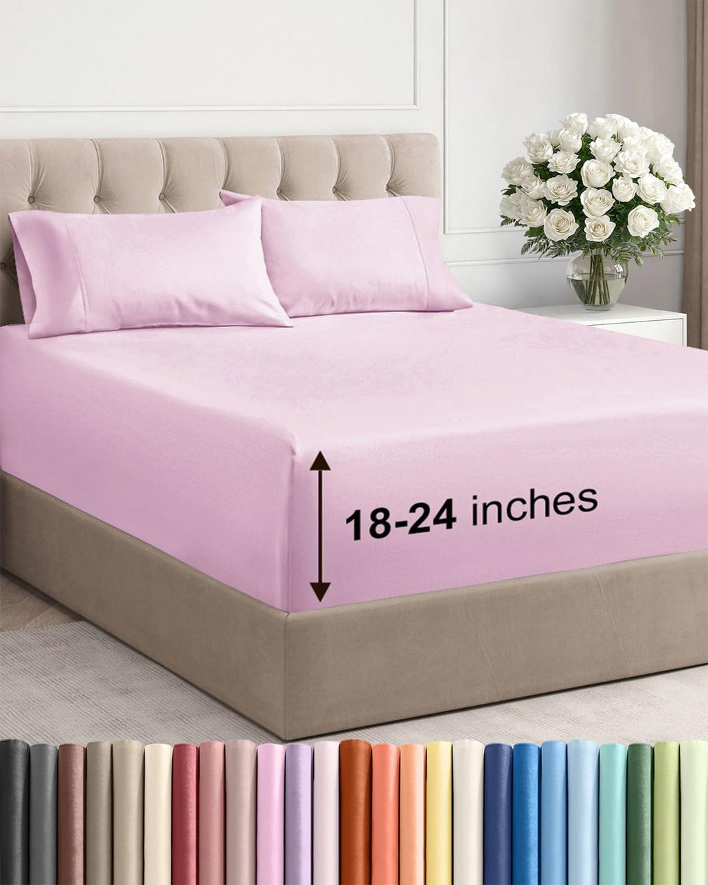 Skiennix Extra Deep Twin Sheet Set | 4-Piece Breathable Cooling Bedding - Soft, Wrinkle-Free Light Pink