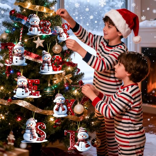 Personalized Snowman Christmas Ornaments | Custom Letter Hanging Decor