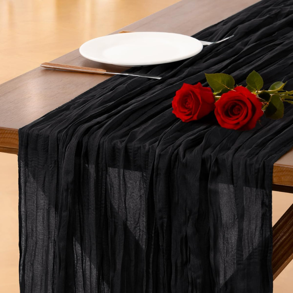 Socomi Black Cheesecloth Table Runner - 10pcs Rustic Boho 120-Inch for Weddings & Events | Home Decor