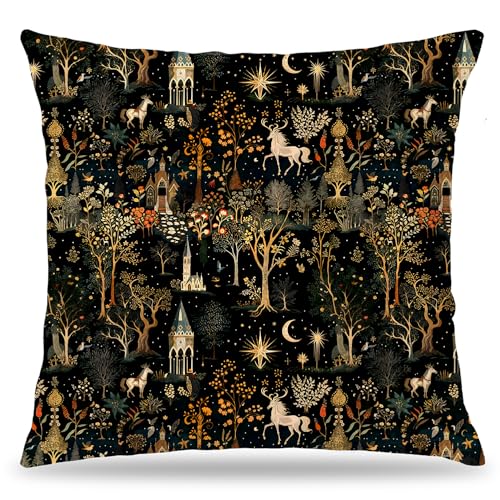 LUKIPOM Medieval Dark Gothic Forest Pillow Cover 18x18, Multicolor 13