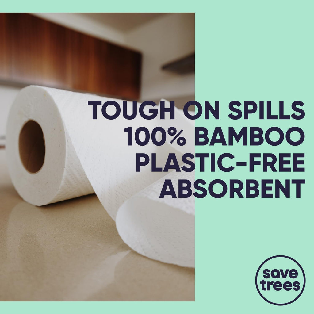Save Trees Bamboo Paper Towels - Ultra Absorbent & Durable EcoTowels | 12pk, 1800 Sheets, FSC-Certified