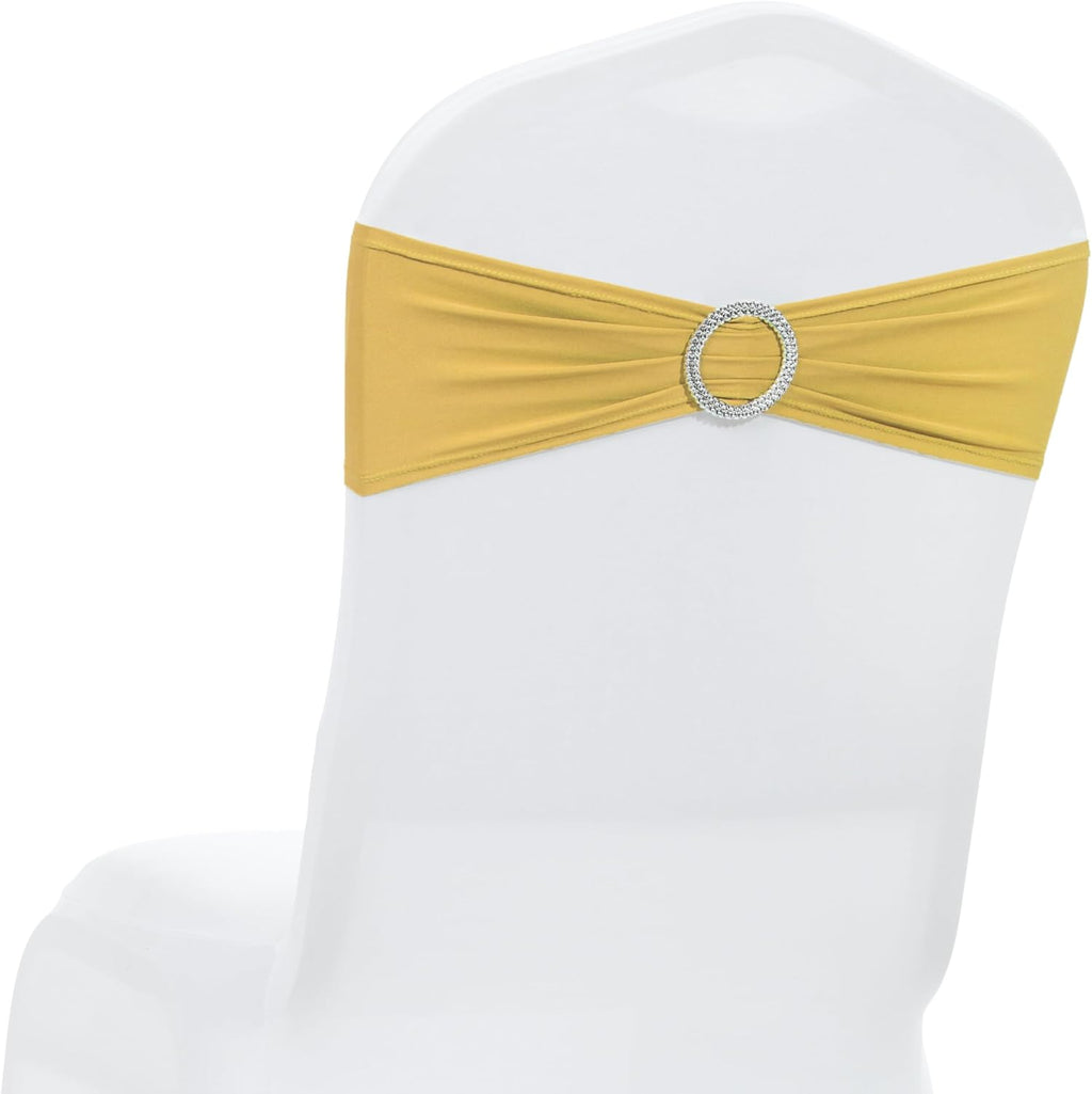 MDS Spandex Chair Sashes - Premium Stretch Covers with Buckle Slider for Weddings & Events | Gold, Pack of 50