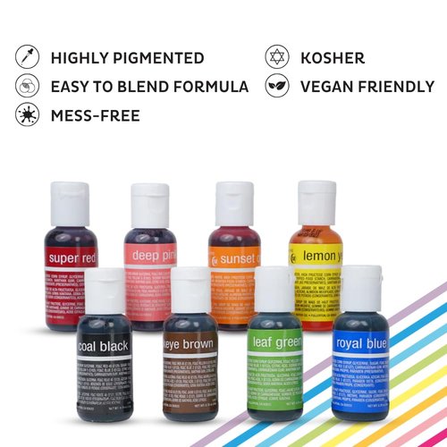 Chefmaster - Liqua-Gel Food Coloring - Vibrant, Fade-Resistant Colors - 8 Pack, Easy to Blend, Made in the USA
