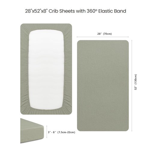Konssy Muslin Crib Sheets - Soft Cotton Baby Sheets for Standard Crib Mattress | 2 Pack, 52"x28" (Fog Green, Cream)